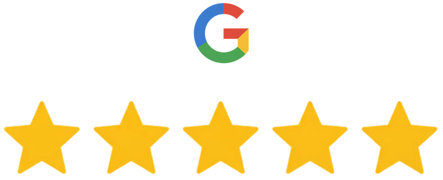 Google logo with five yellow stars rating
